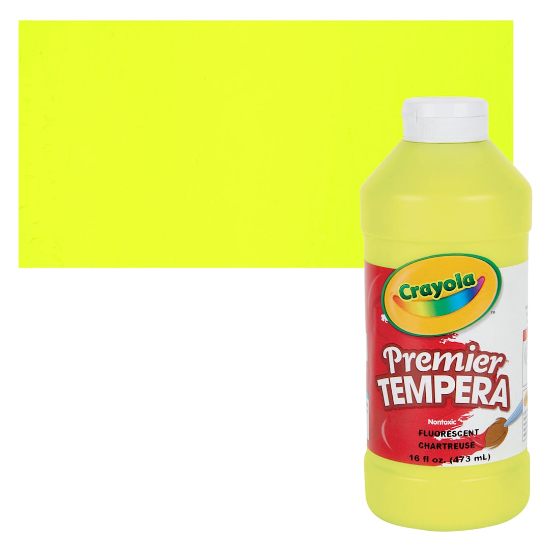 Open in modal - Crayola Premier Tempera - Fluorescent Chartreuse, 16 oz bottle and swatch