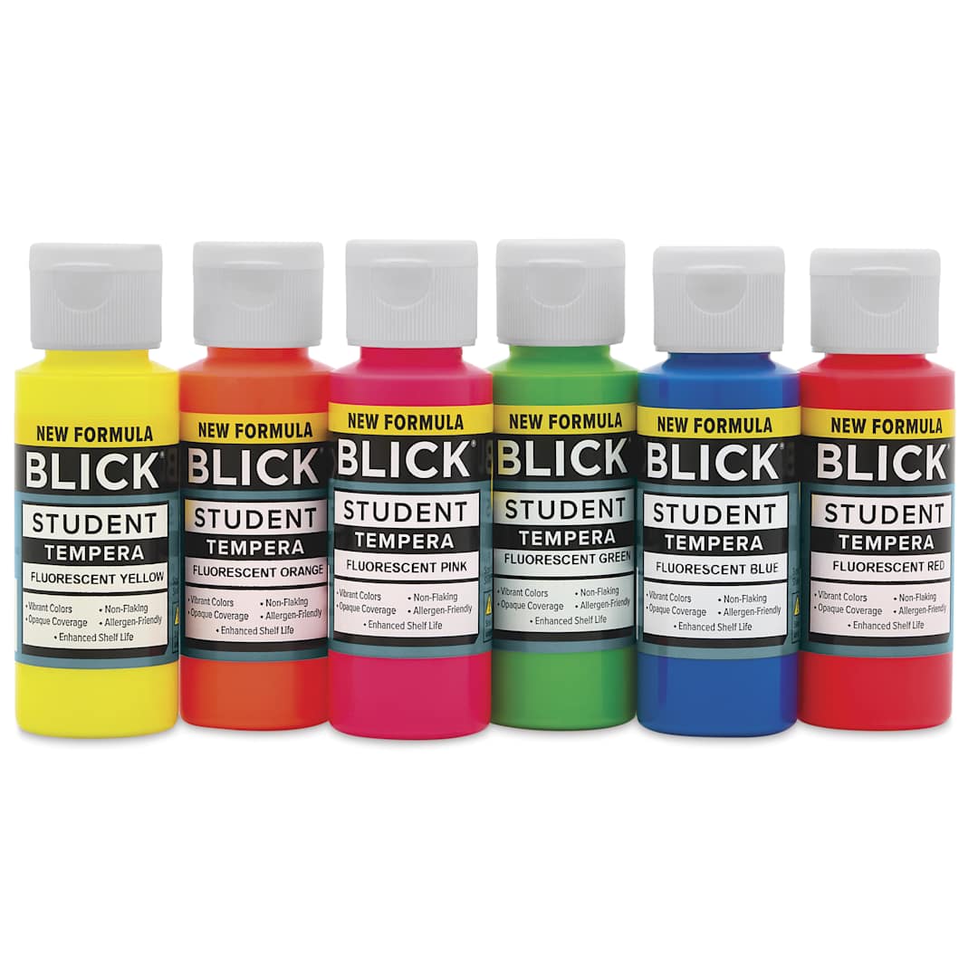 Open in modal - Blick Student Tempera Paints - Set of 6, Fluorescent Colors, 2 oz