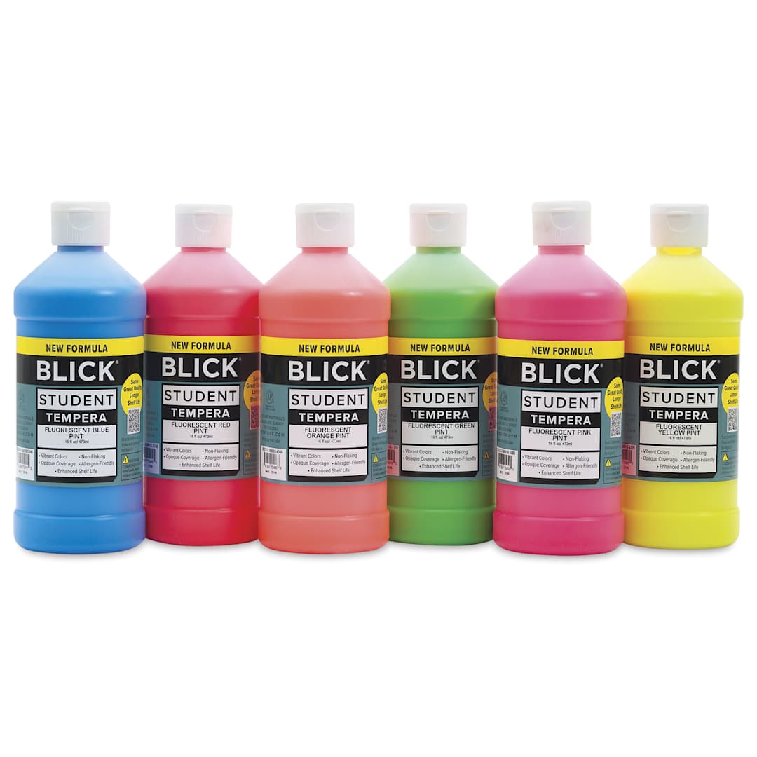 Open in modal - Blick Student Tempera Paints - Set of 6, Fluorescent Colors, Pints