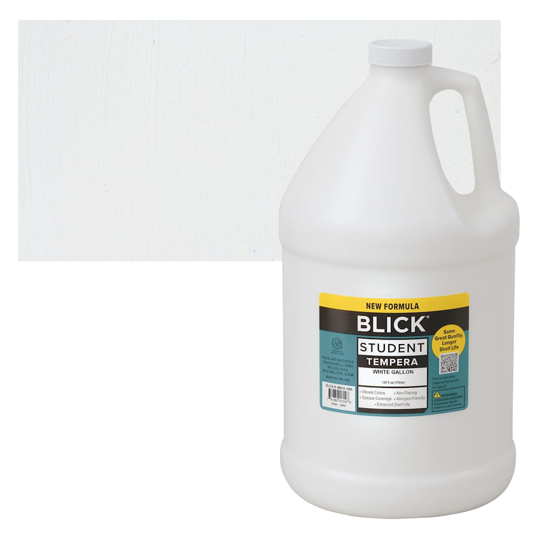 Open in modal - Blick Student Tempera Paint -  White, 128 oz bottle and swatch