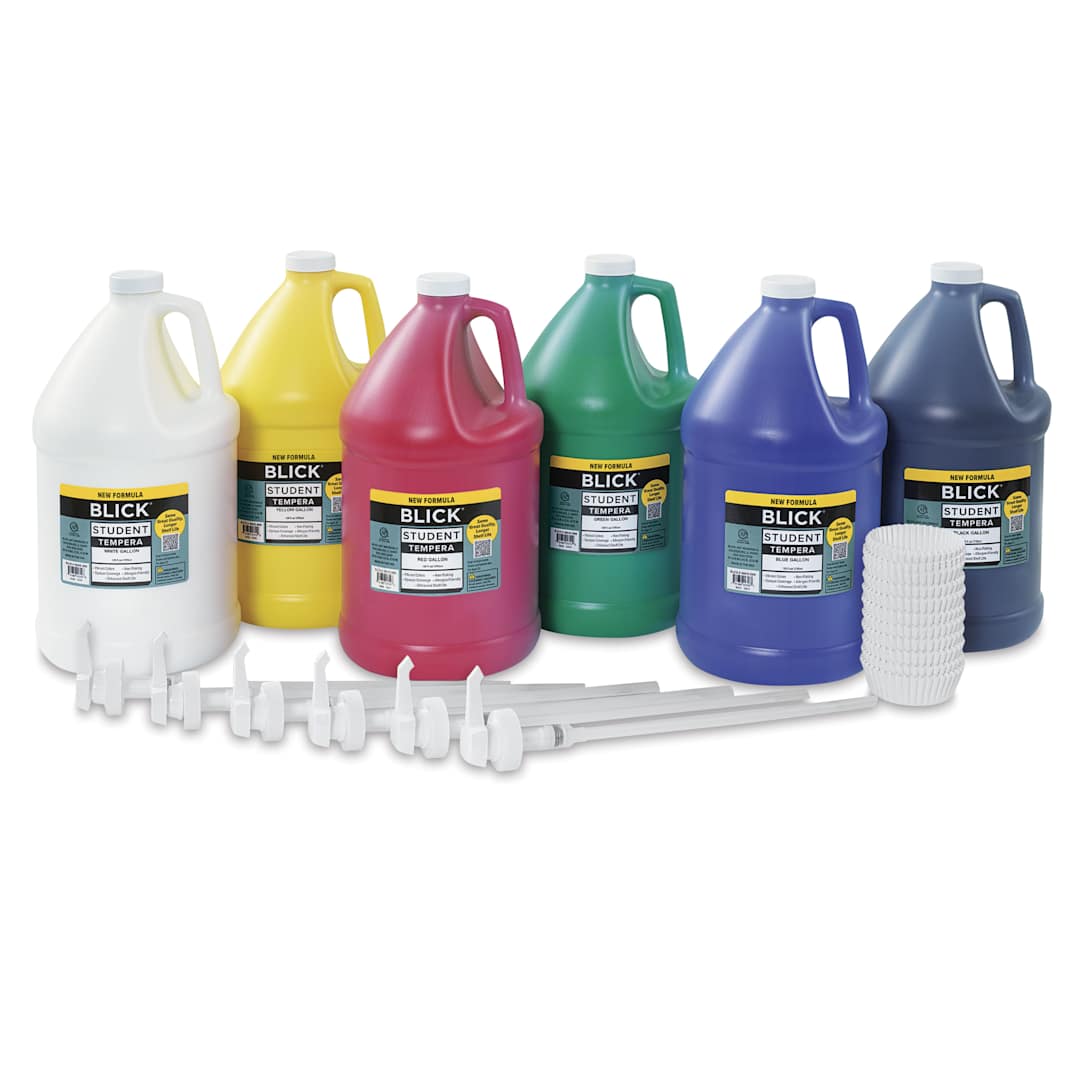 Open in modal - Blick Student Tempera Paints - Set of 6, Pump Kit, Basic Colors, Gallon