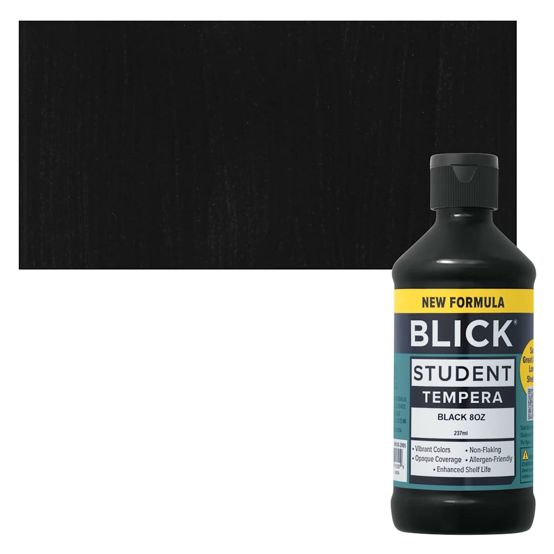 Open in modal - Blick Student Tempera Paint - Black, 8 oz bottle and swatch