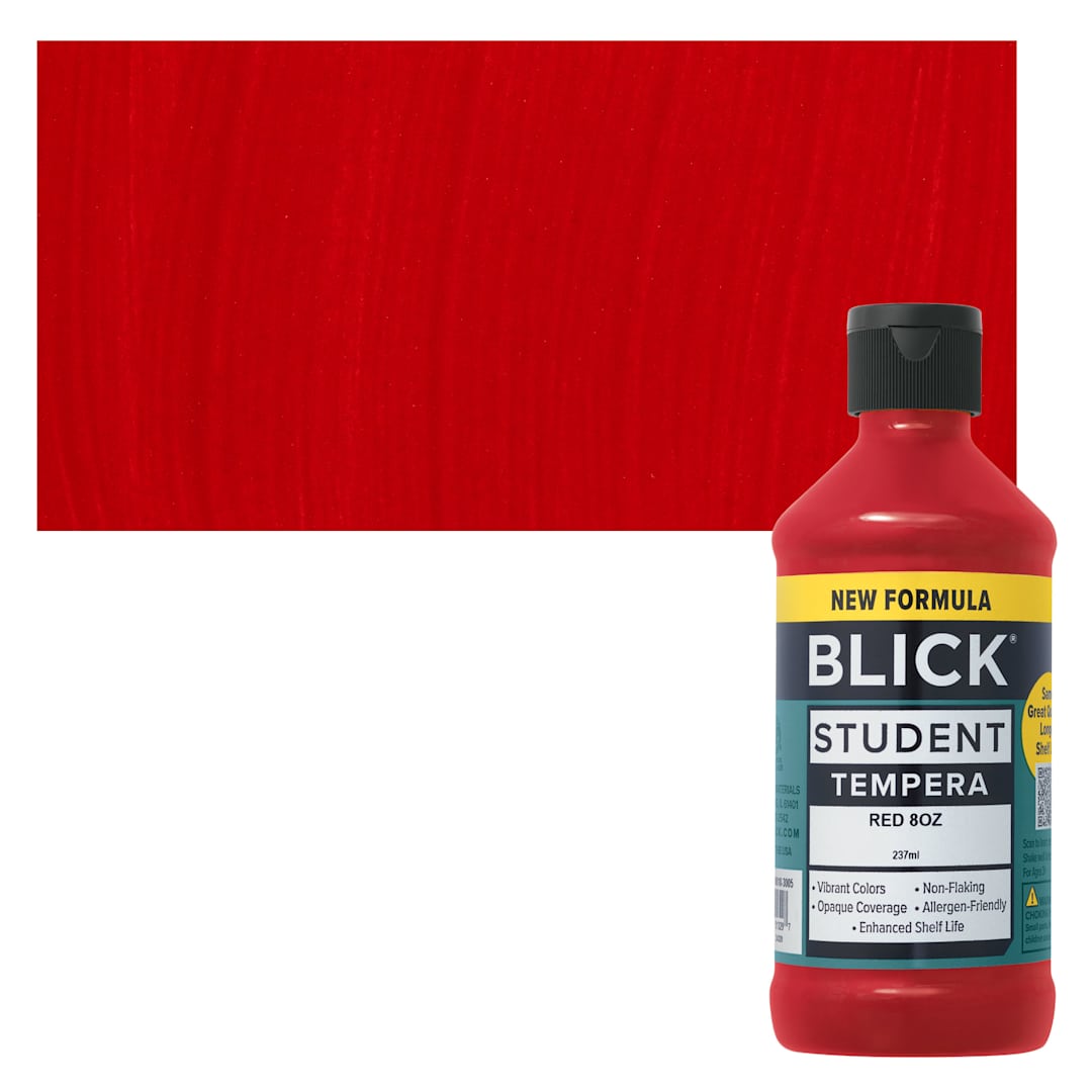 Open in modal - Blick Student Tempera Paint - Red, 8 oz bottle and swatch