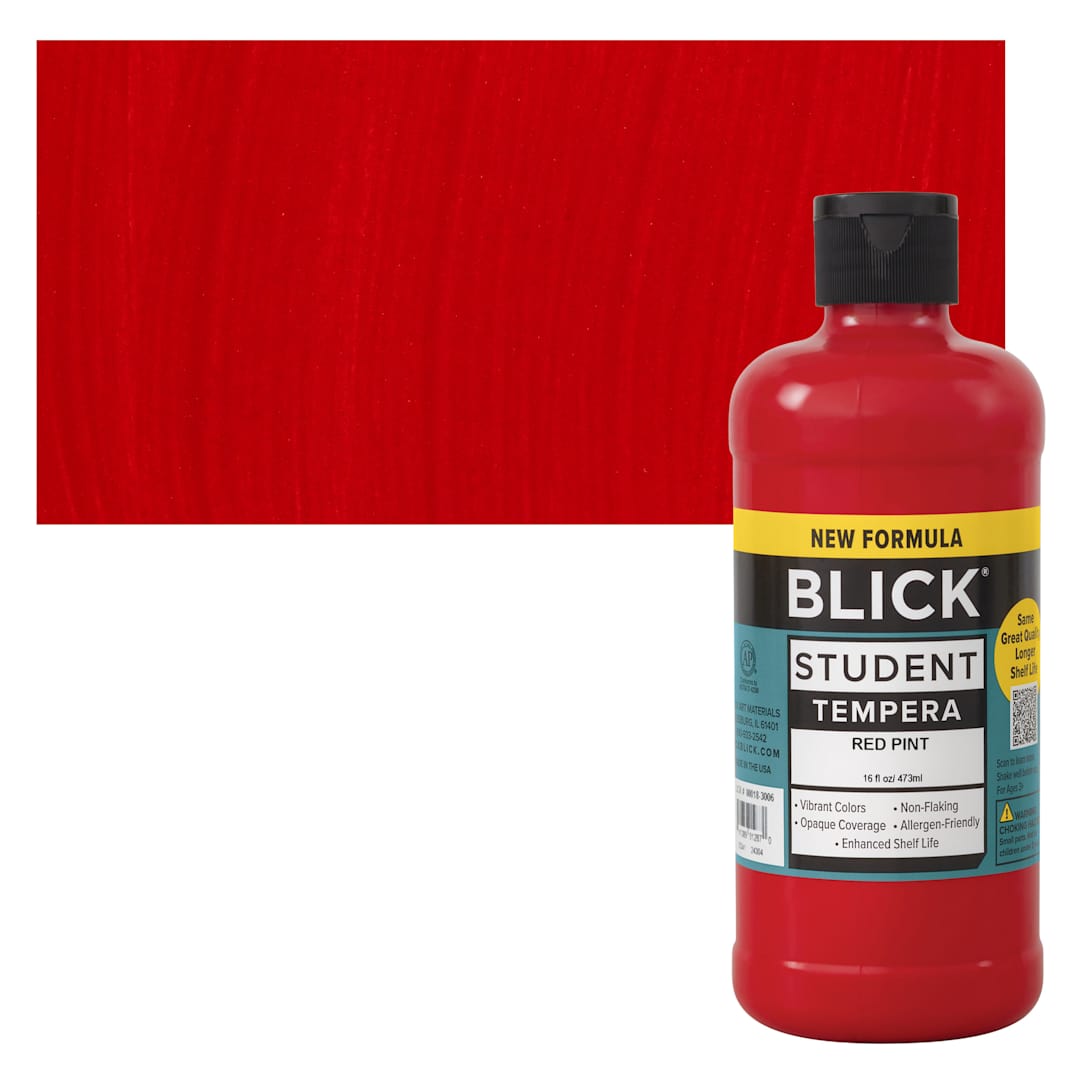 Open in modal - Blick Student Tempera Paint - Red, 16 oz bottle and swatch