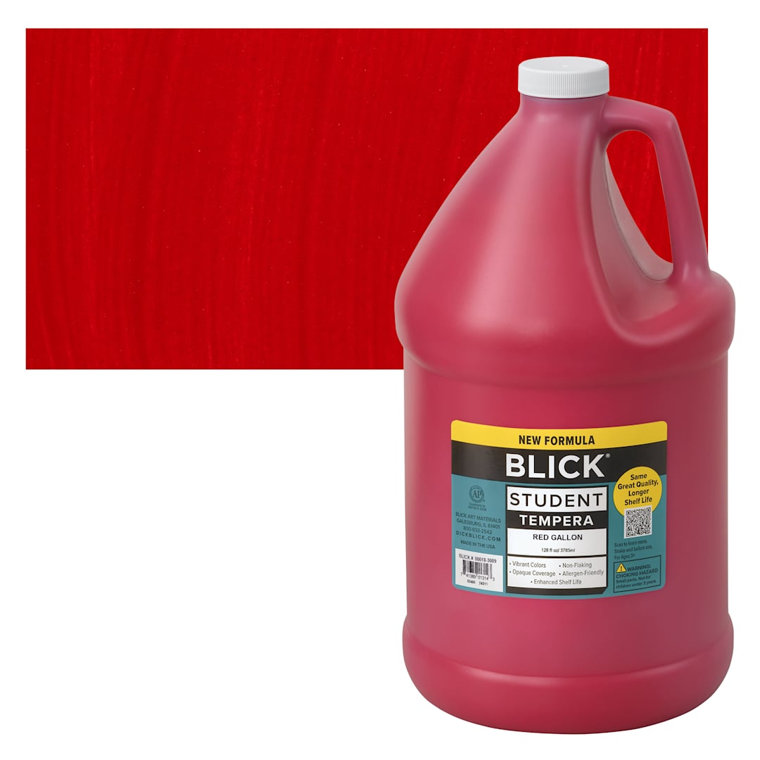 Open in modal - Blick Student Tempera Paint - Red, 128 oz bottle and swatch