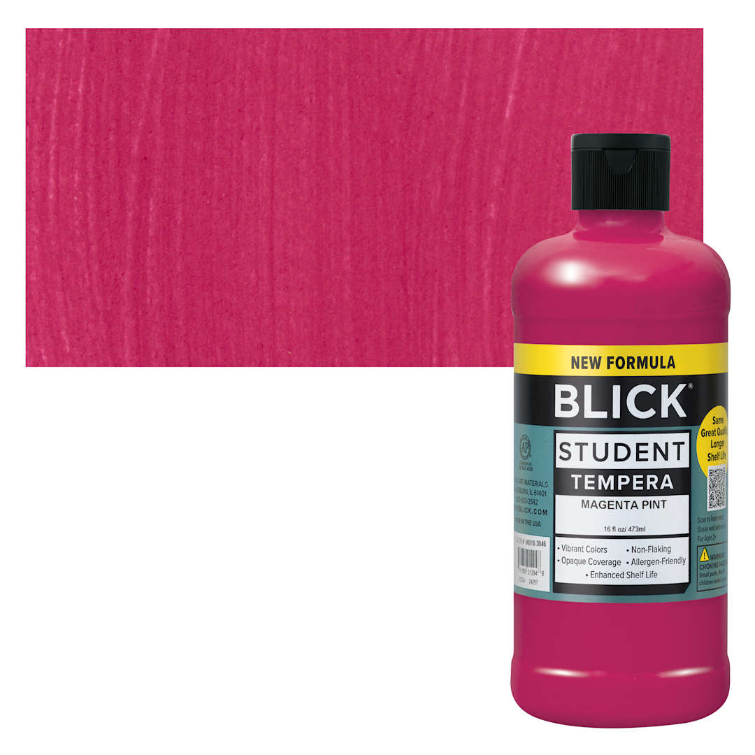 Open in modal - Blick Student Tempera Paint - Magenta, 16 oz bottle and swatch