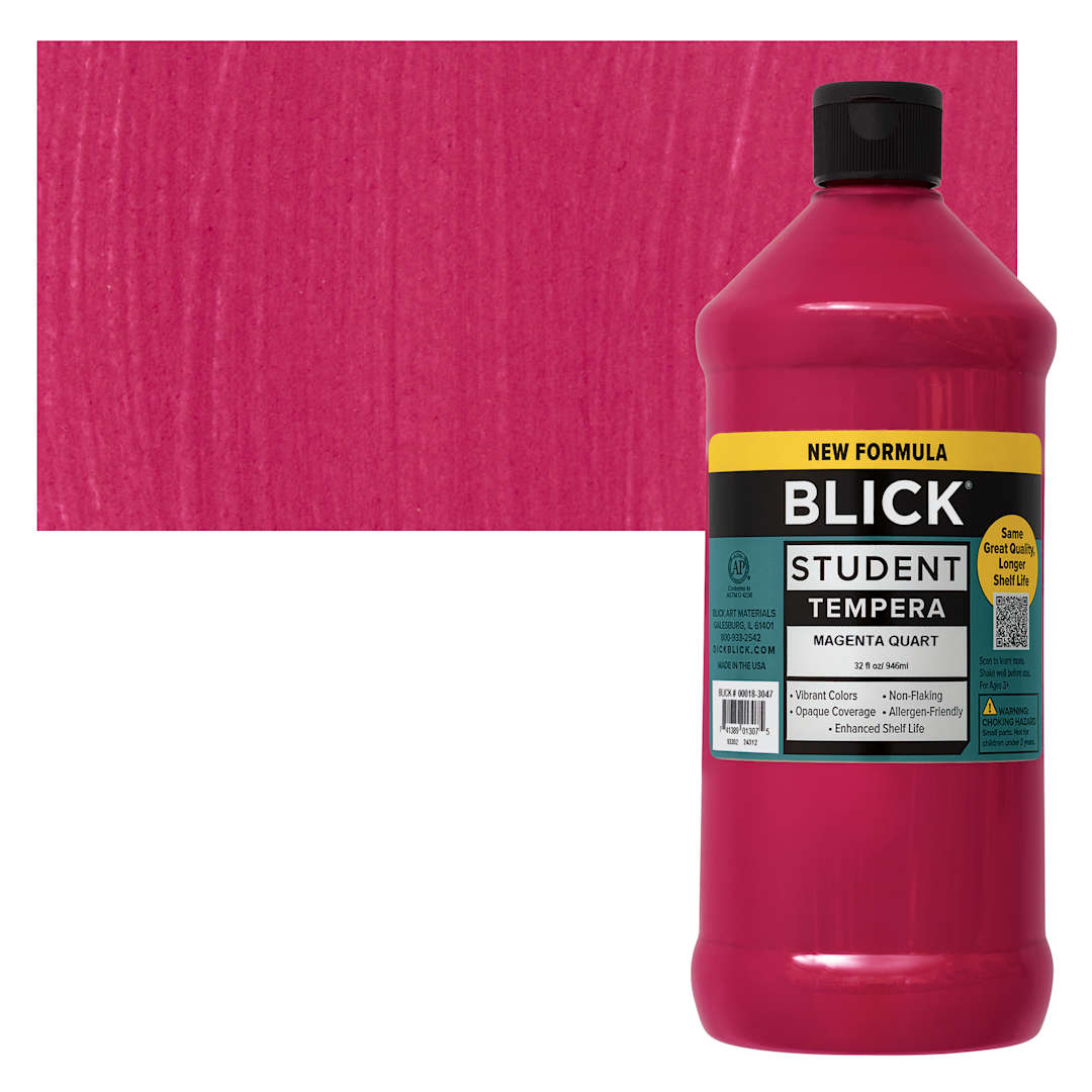 Open in modal - Blick Student Tempera Paint - Magenta, 32 oz bottle and swatch