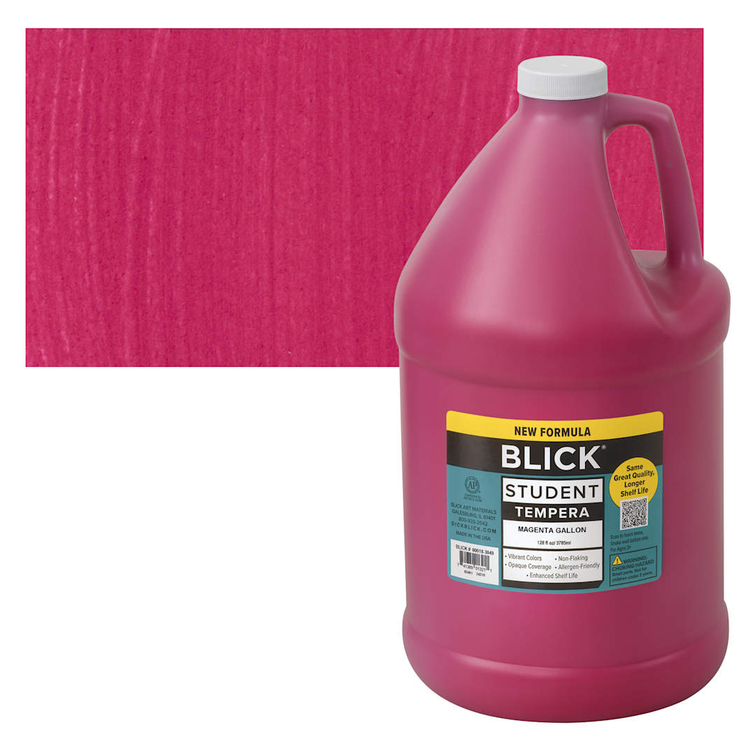 Open in modal - Blick Student Tempera Paint - Magenta, 128 oz bottle and swatch