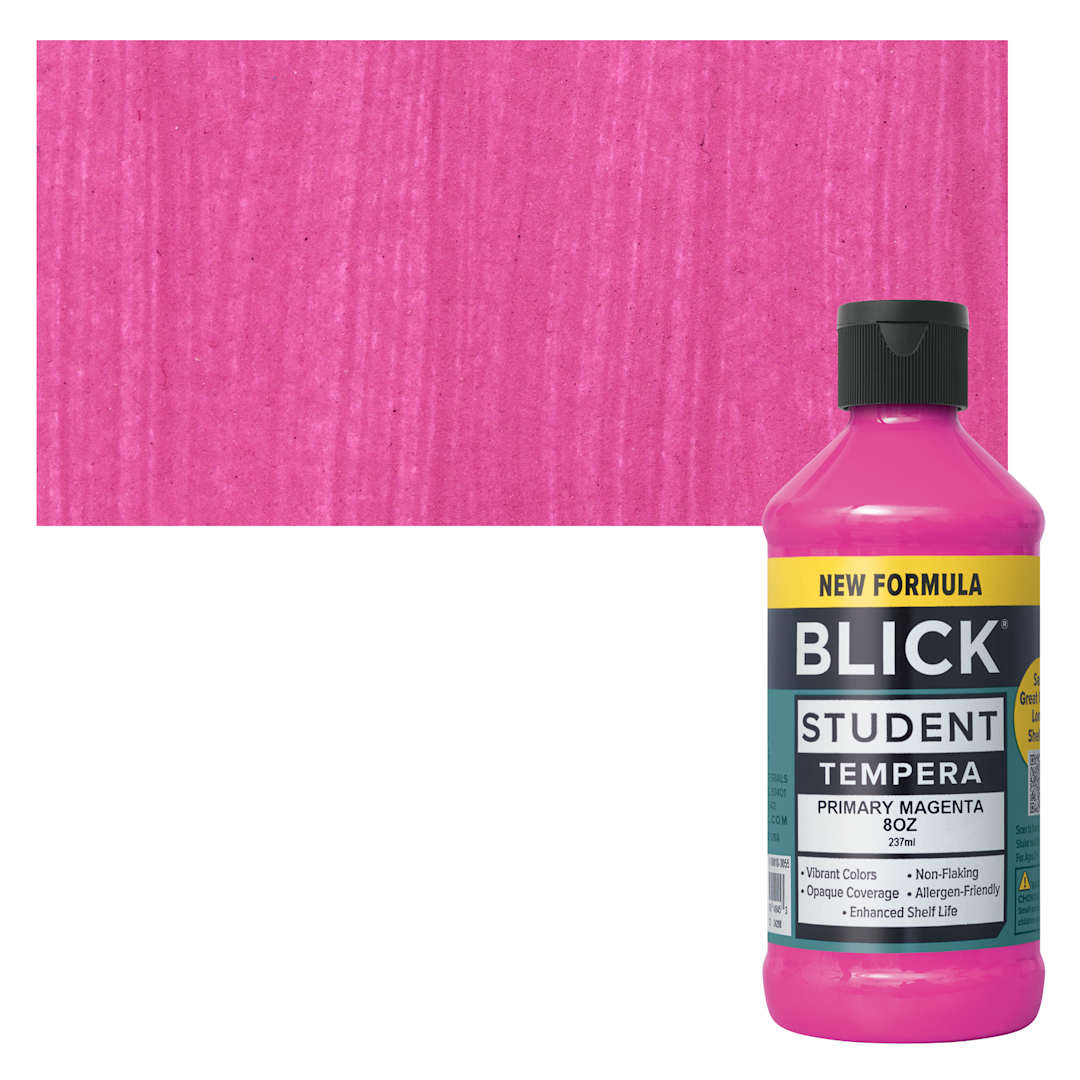 Open in modal - Blick Student Tempera Paint - Primary Magenta, 8 oz bottle and swatch