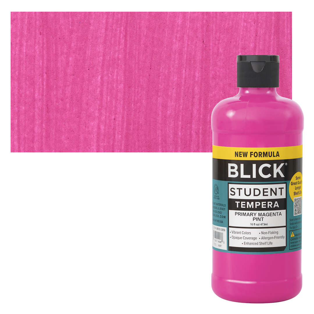 Open in modal - Blick Student Tempera Paint - Primary Magenta, 16 oz bottle and swatch