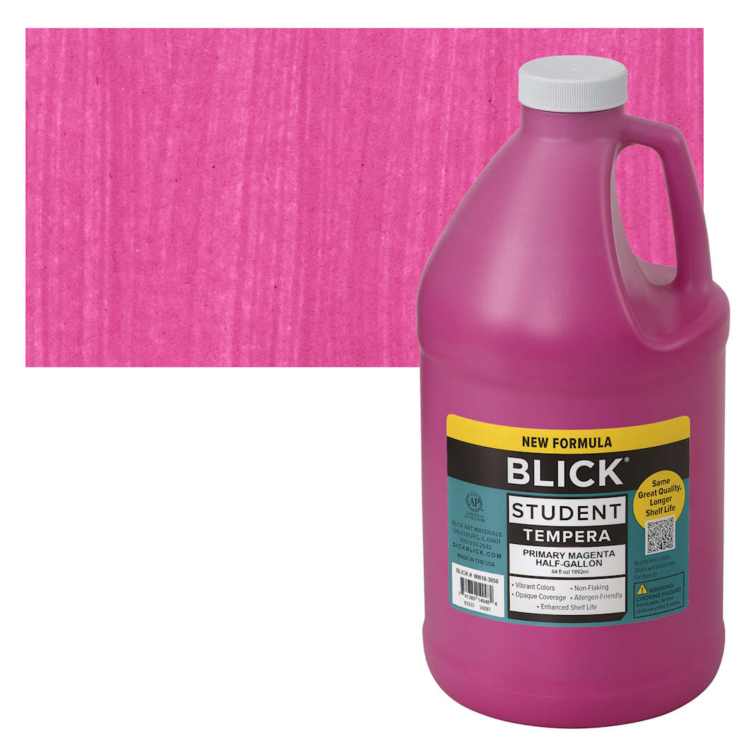 Open in modal - Blick Student Tempera Paint - Primary Magenta, 64 oz bottle and swatch
