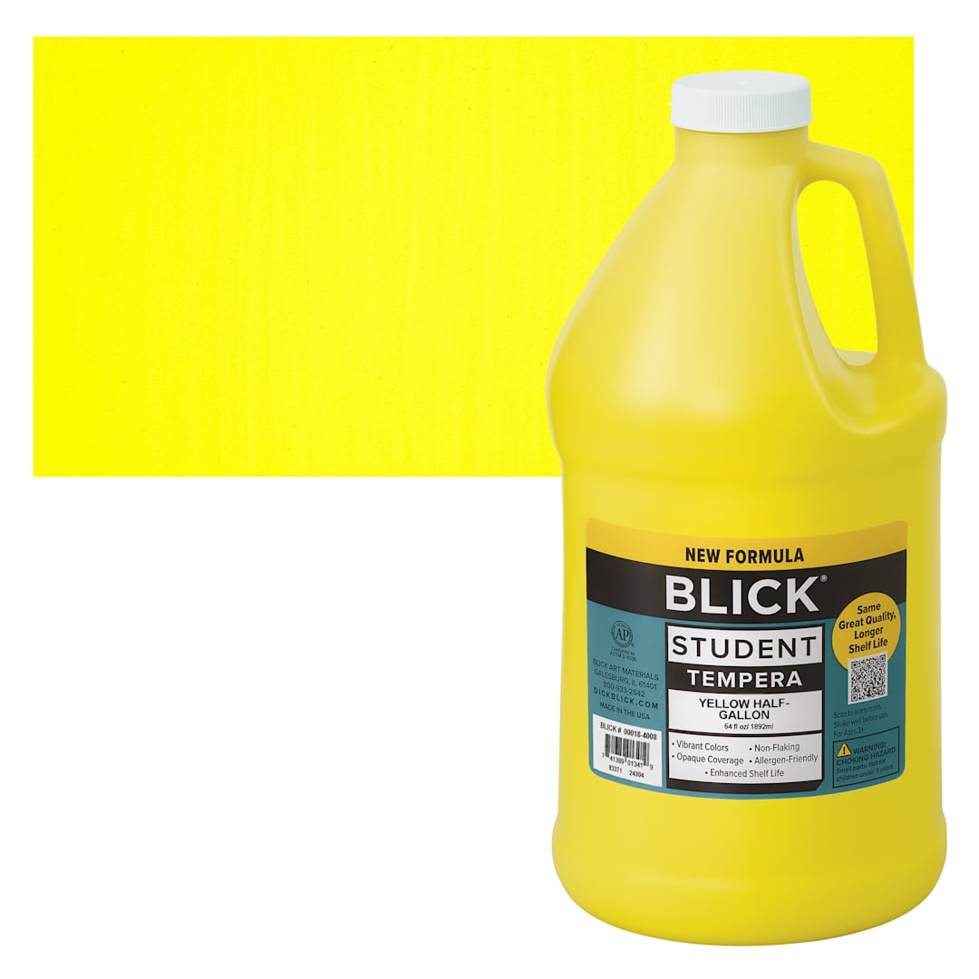 Open in modal - Blick Student Tempera Paint - Yellow, 64 oz bottle and swatch