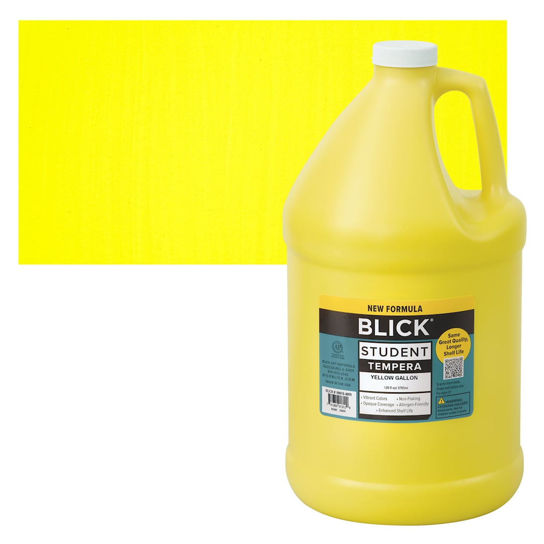 Open in modal - Blick Student Tempera Paint - Yellow, 128 oz bottle and swatch