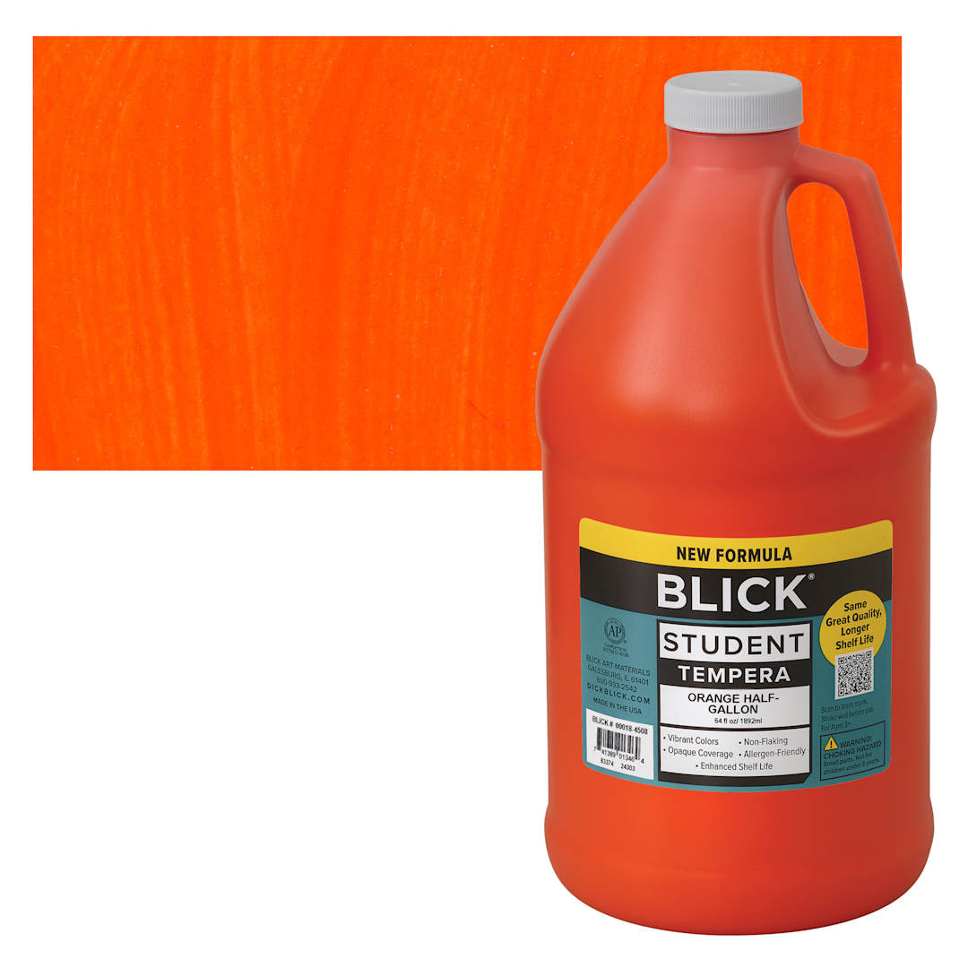 Open in modal - Blick Student Tempera Paint - Orange, 64 oz bottle and swatch