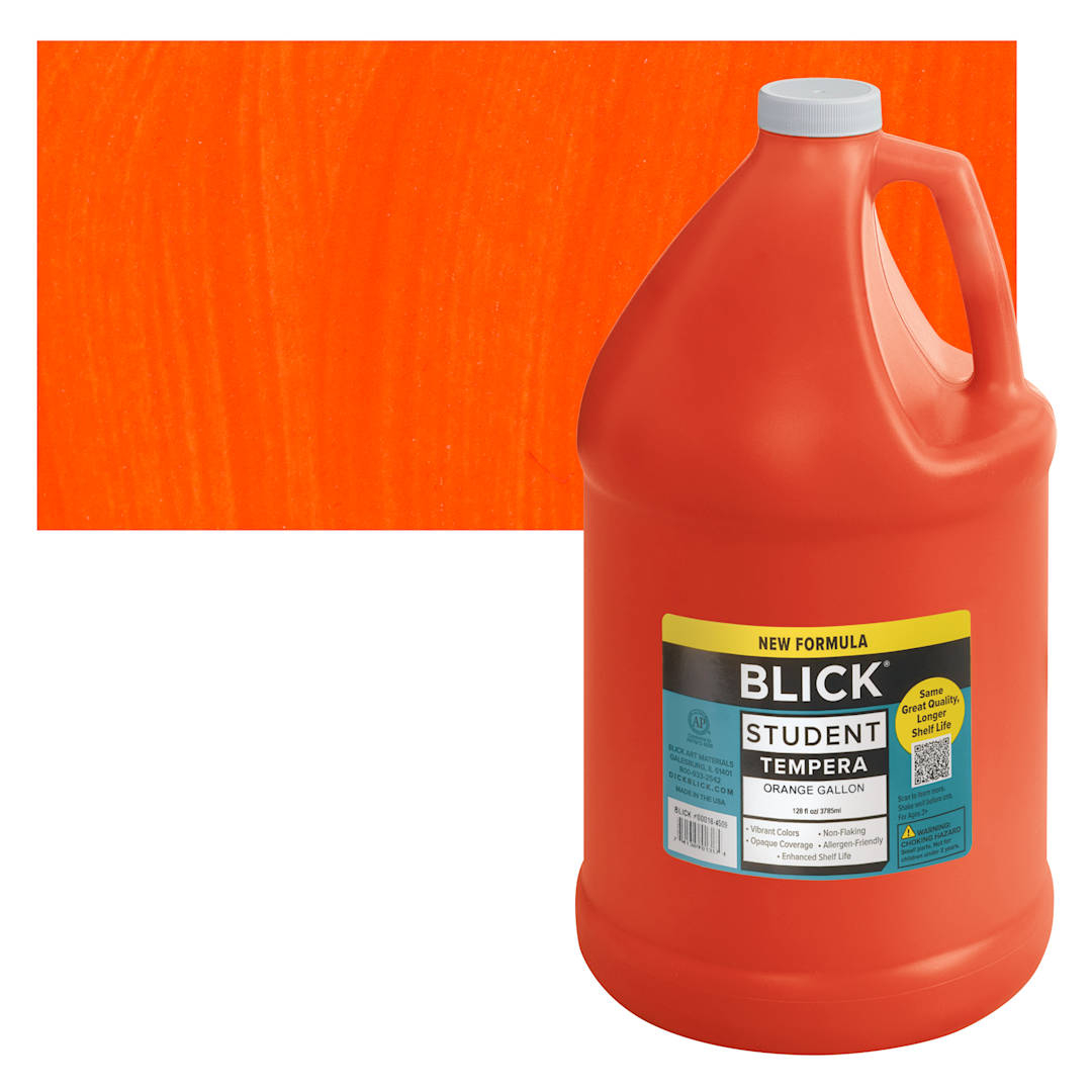 Open in modal - Blick Student Tempera Paint - Orange, 128 oz bottle and swatch