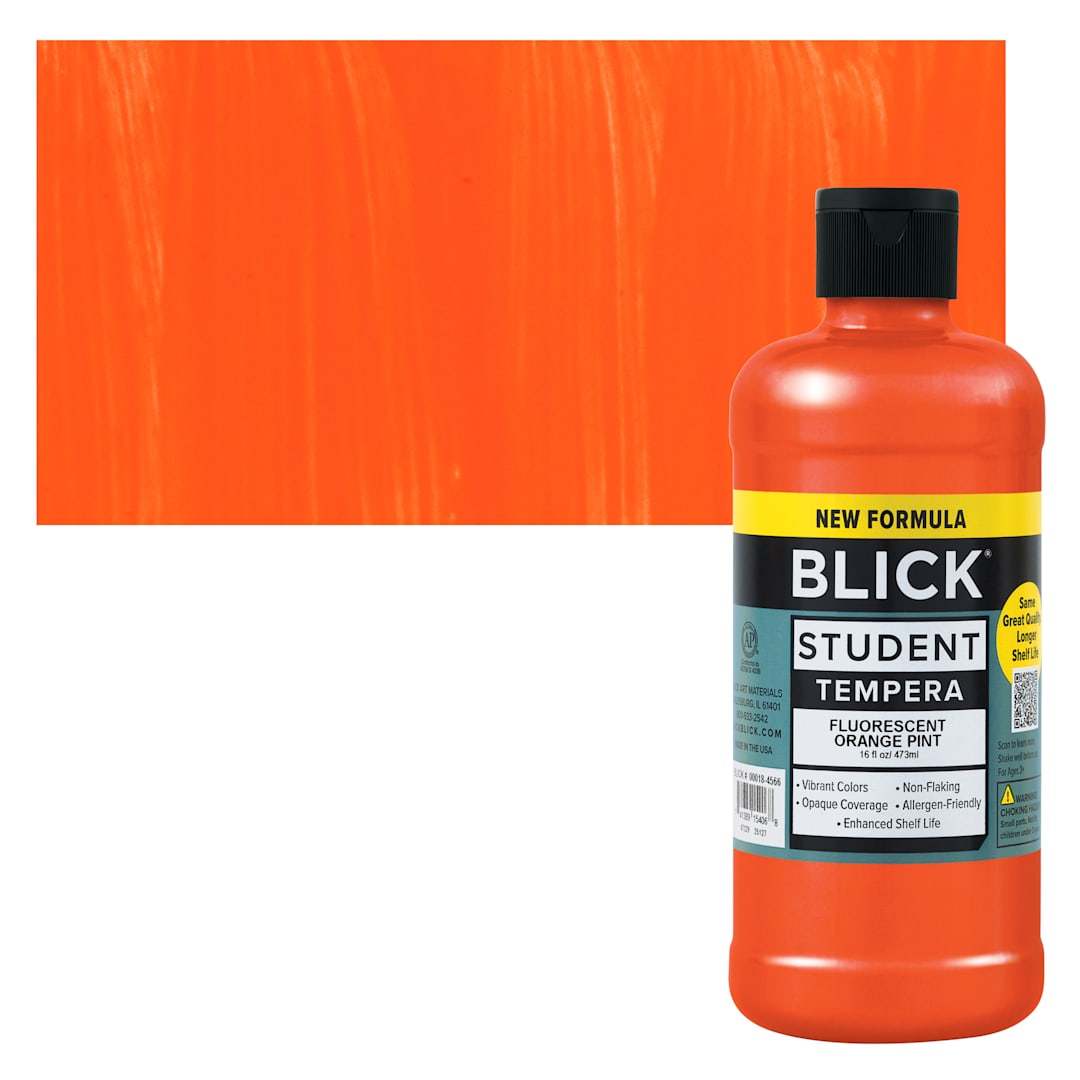 Open in modal - Blick Student Tempera Paint - Fluorescent Orange, 16 oz Bottle and swatch