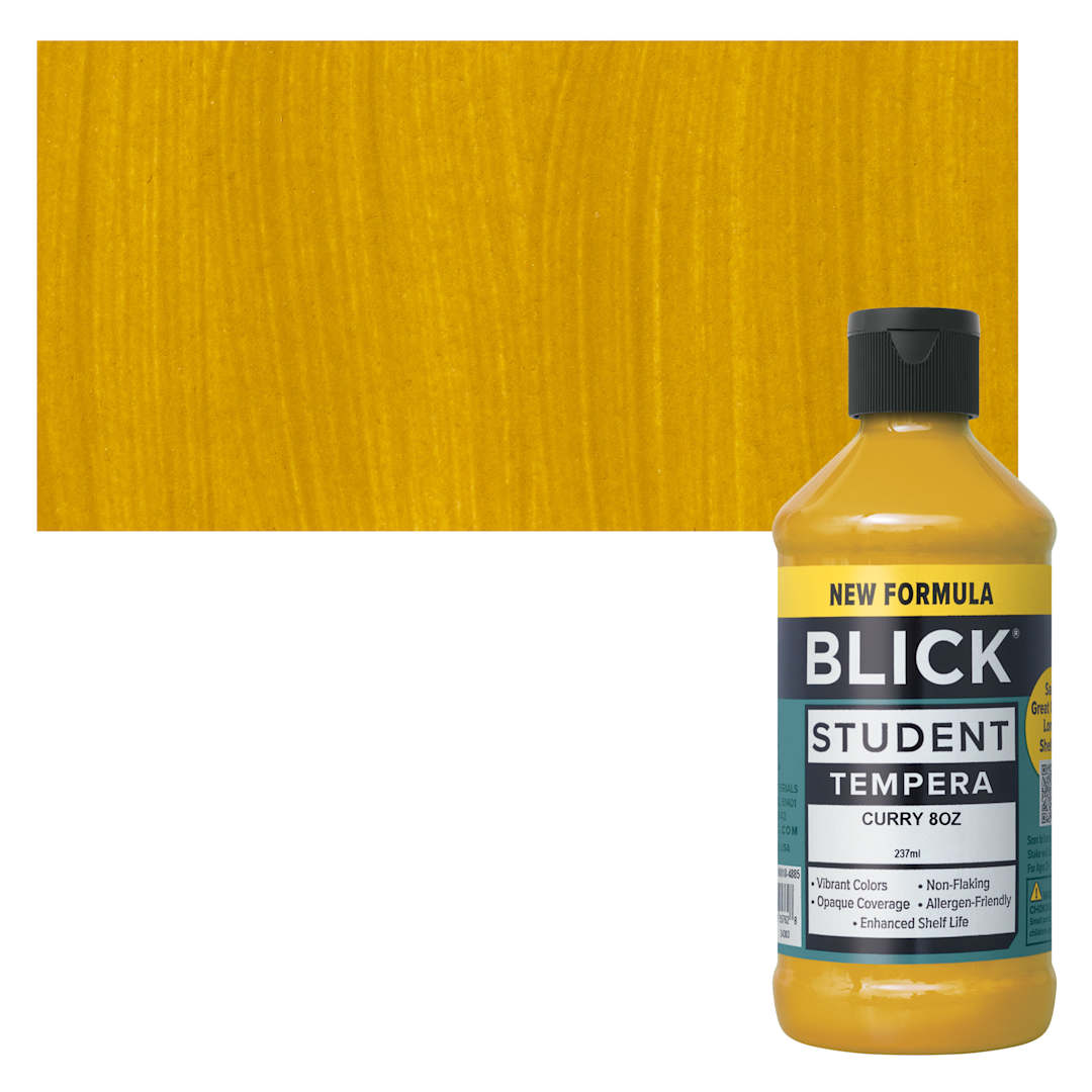 Open in modal - Blick Student Tempera Paint - Curry, 8 oz bottle and swatch