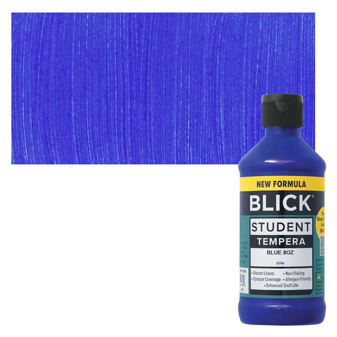 Open in modal - Blick Student Tempera Paint - Blue, 8 oz bottle and swatch