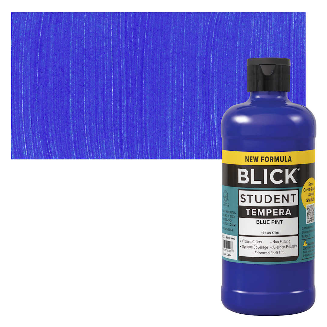 Open in modal - Blick Student Tempera Paint - Blue, 16 oz bottle and swatch