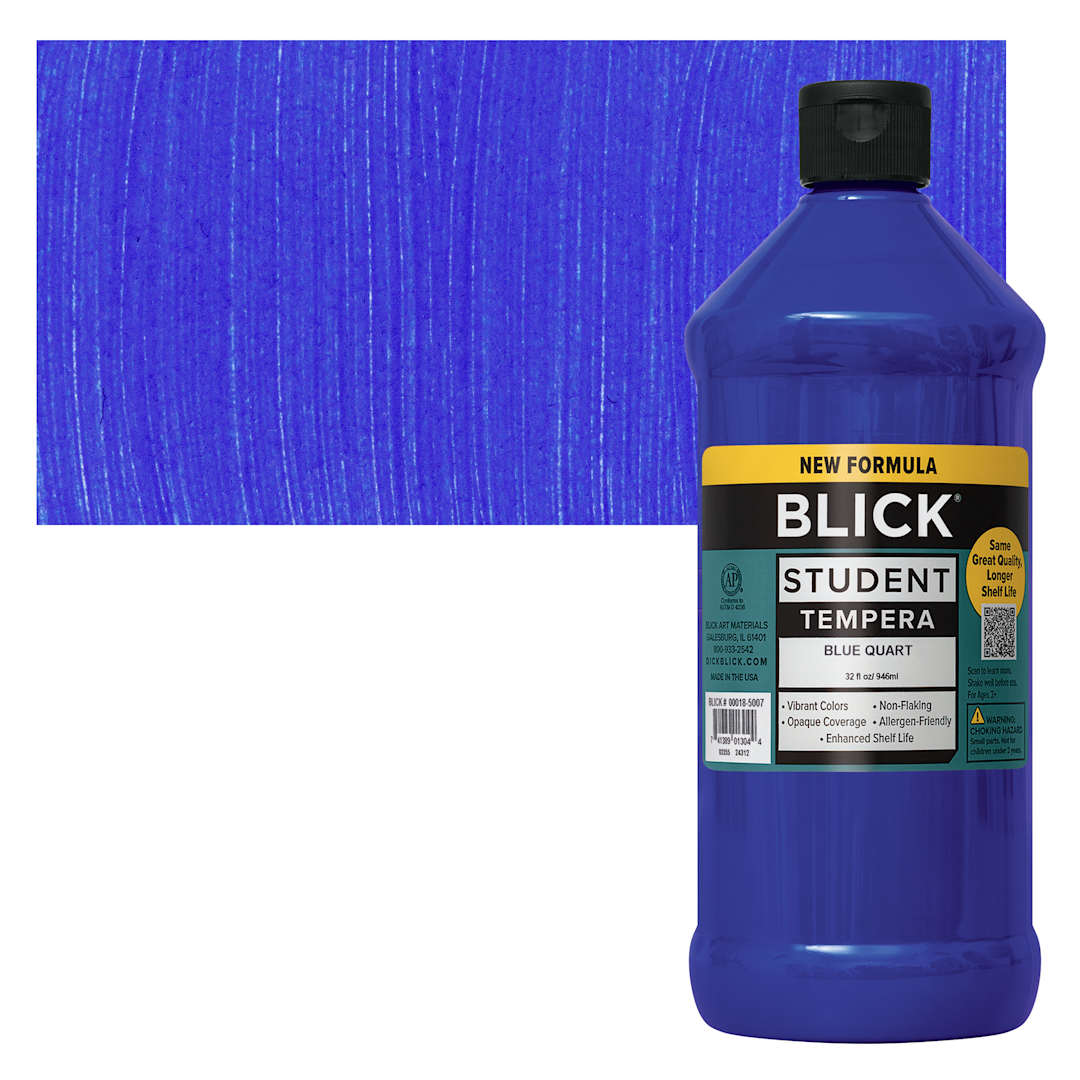 Open in modal - Blick Student Tempera Paint - Blue, 32 oz bottle and swatch