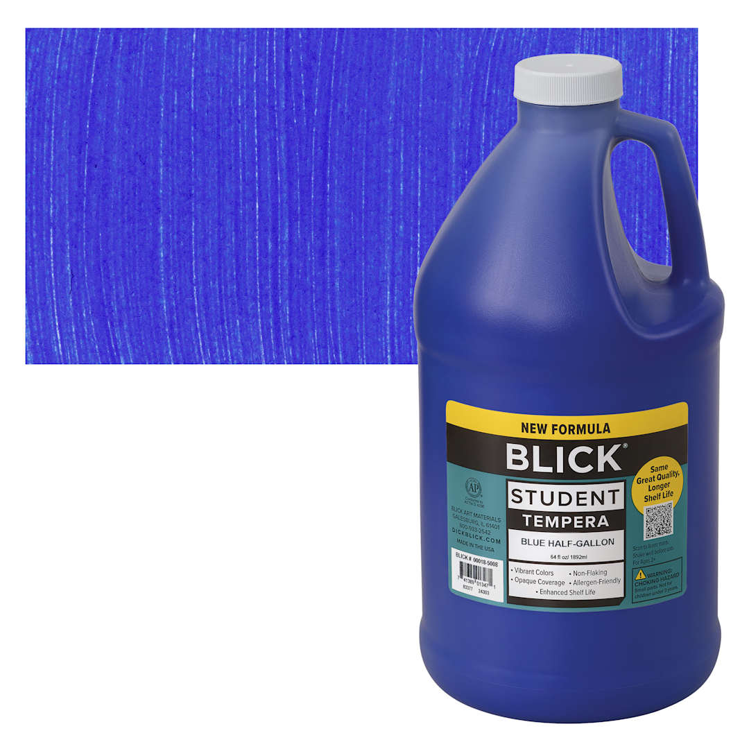 Open in modal - Blick Student Tempera Paint - Blue, 64 oz bottle and swatch