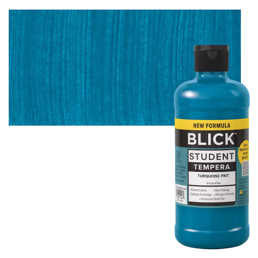 Open in modal - Blick Student Tempera Paint - Turquoise, 16 oz bottle and swatch