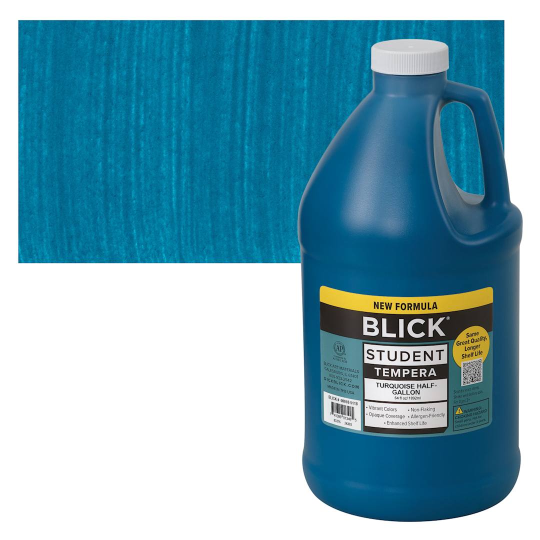 Open in modal - Blick Student Tempera Paint - Turquoise, 64 oz bottle and swatch