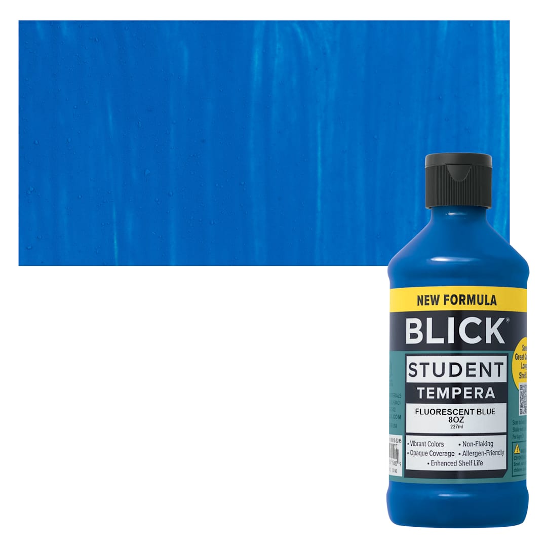 Open in modal - Blick Student Tempera Paint - Fluorescent Blue, 8 oz Bottle and swatch