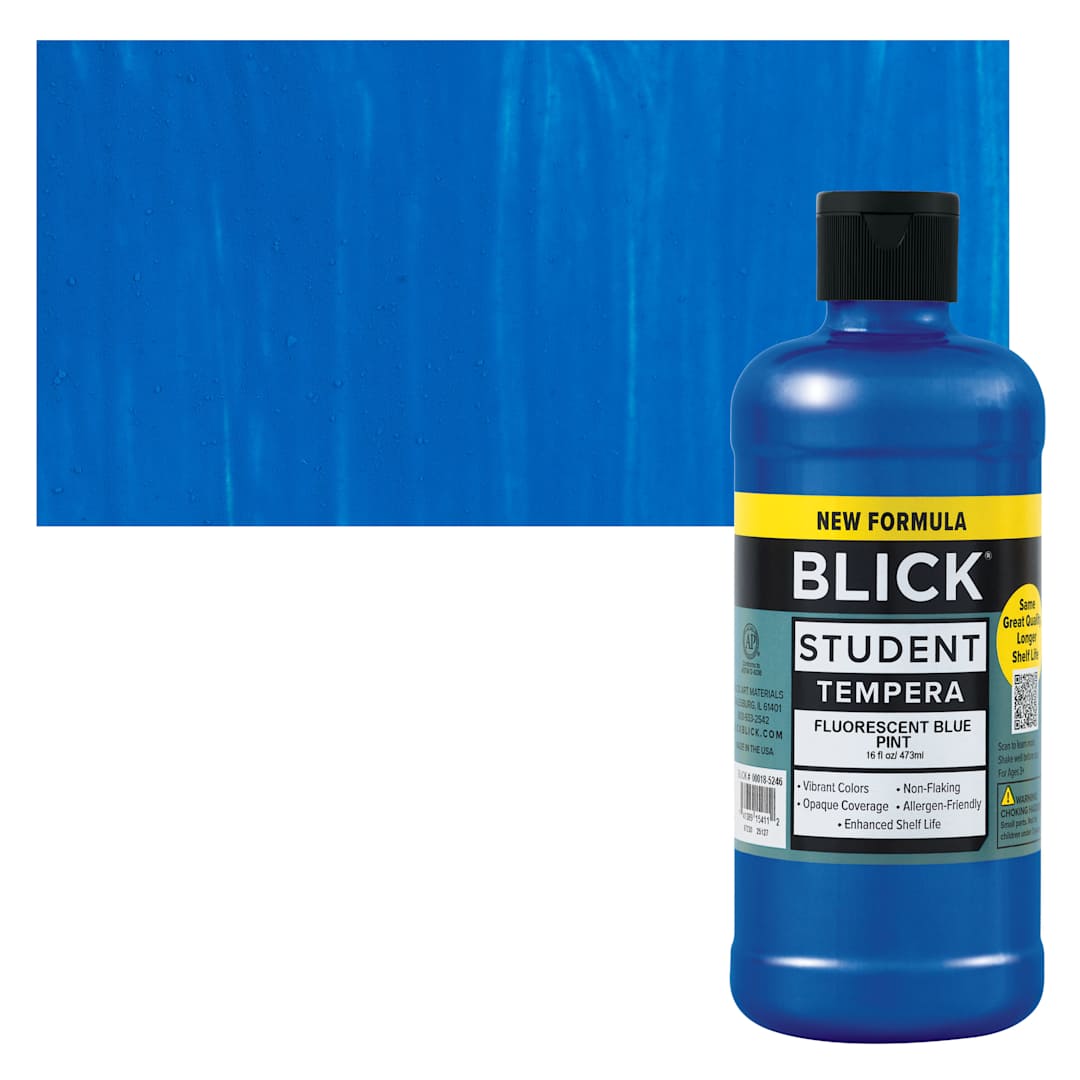 Open in modal - Blick Student Tempera Paint - Fluorescent Blue, 16 oz Bottle and swatch