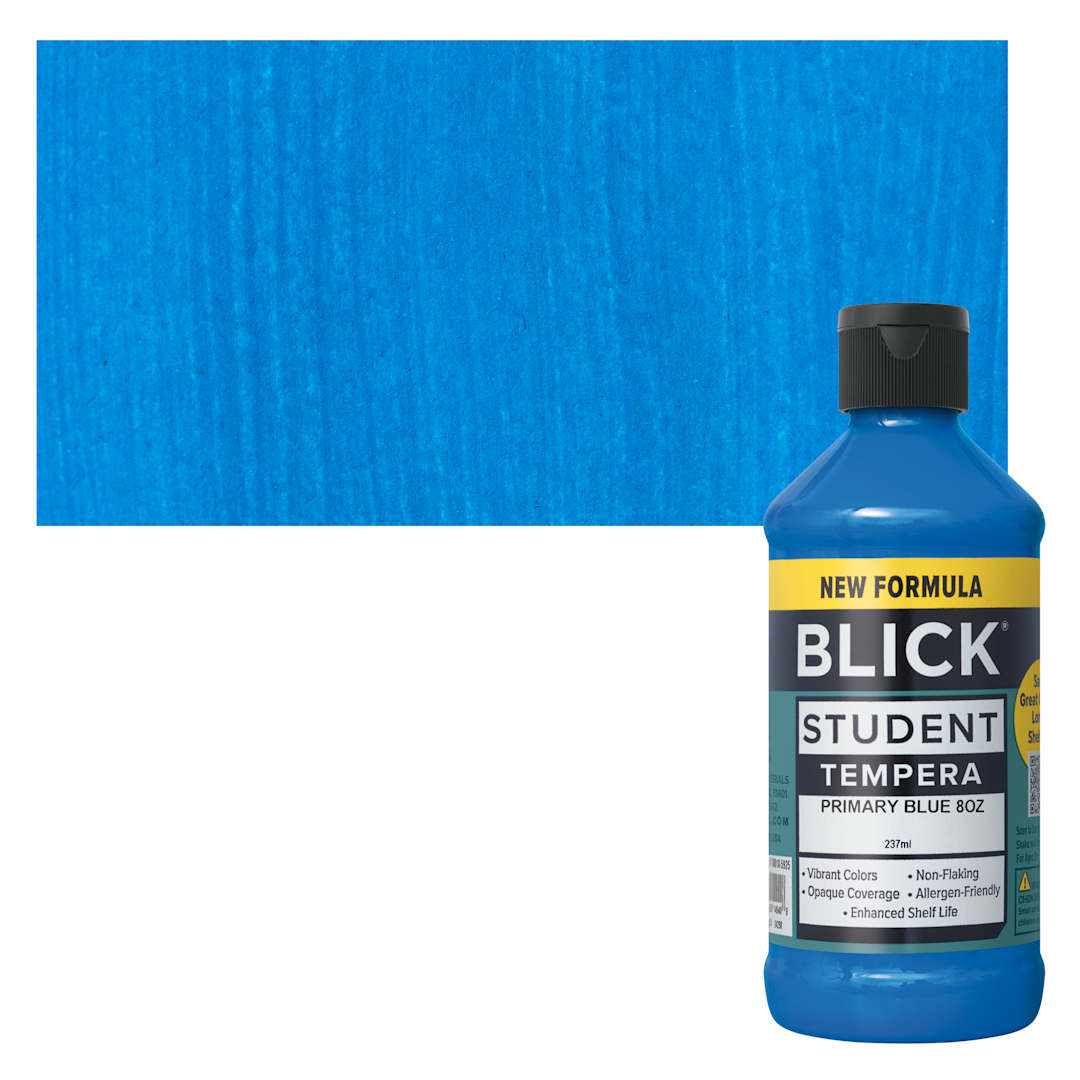 Open in modal - Blick Student Tempera Paint - Primary Blue, 8 oz bottle and swatch