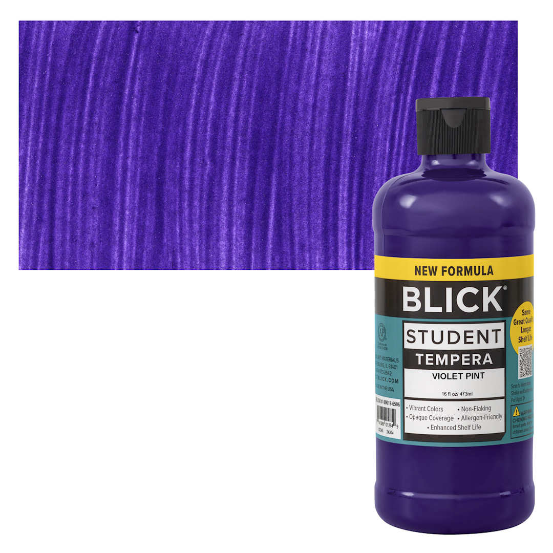Open in modal - Blick Student Tempera Paint - Violet, 16 oz bottle and swatch