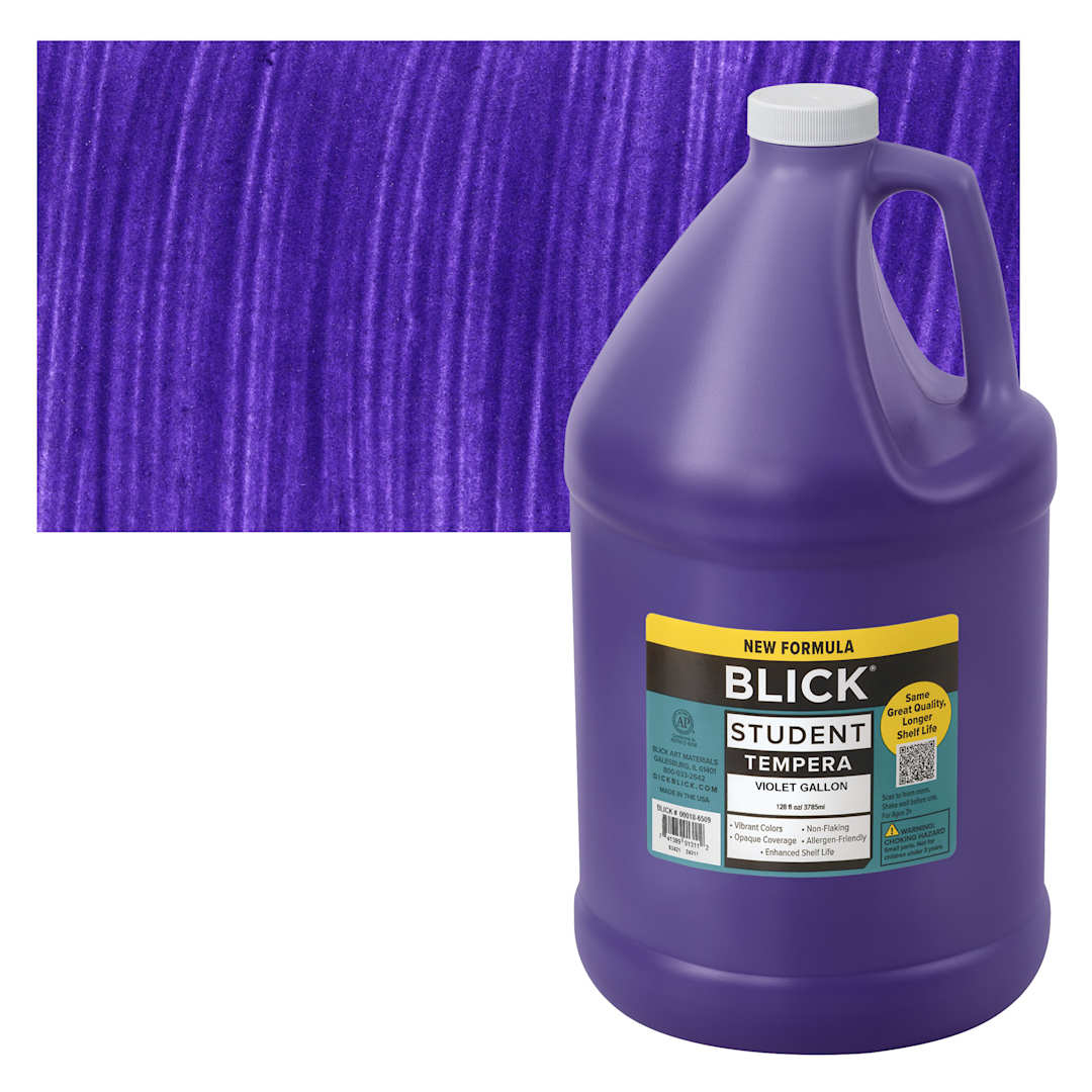 Open in modal - Blick Student Tempera Paint - Violet, 128 oz bottle and swatch