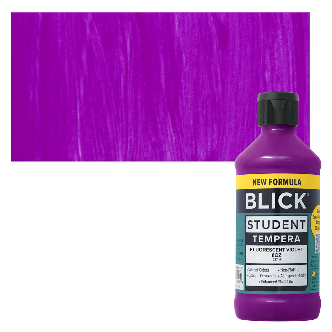 Open in modal - Blick Student Tempera Paint - Fluorescent Violet, 8 oz Bottle and swatch
