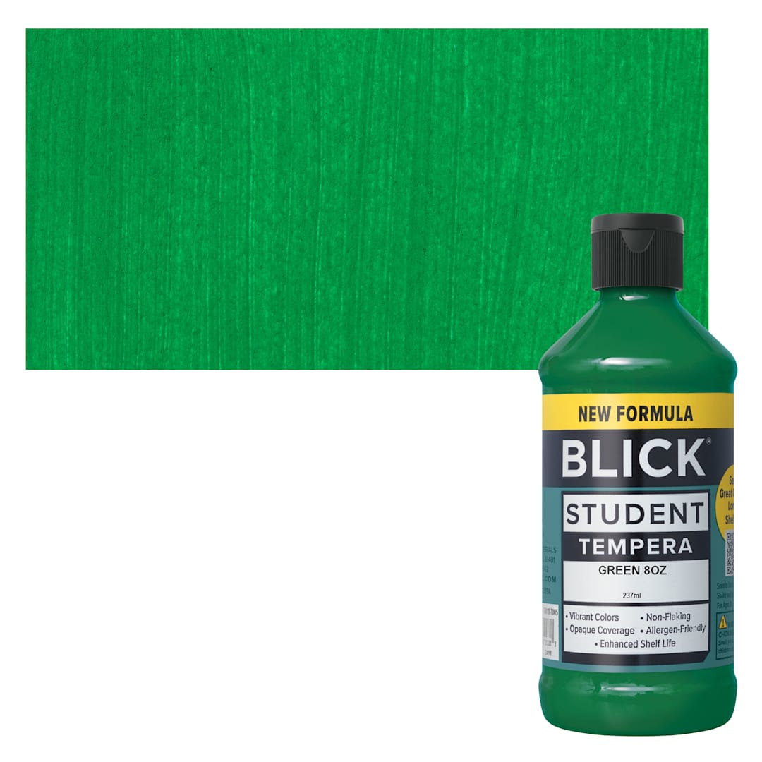 Open in modal - Blick Student Tempera Paint - Green, 8 oz bottle and swatch