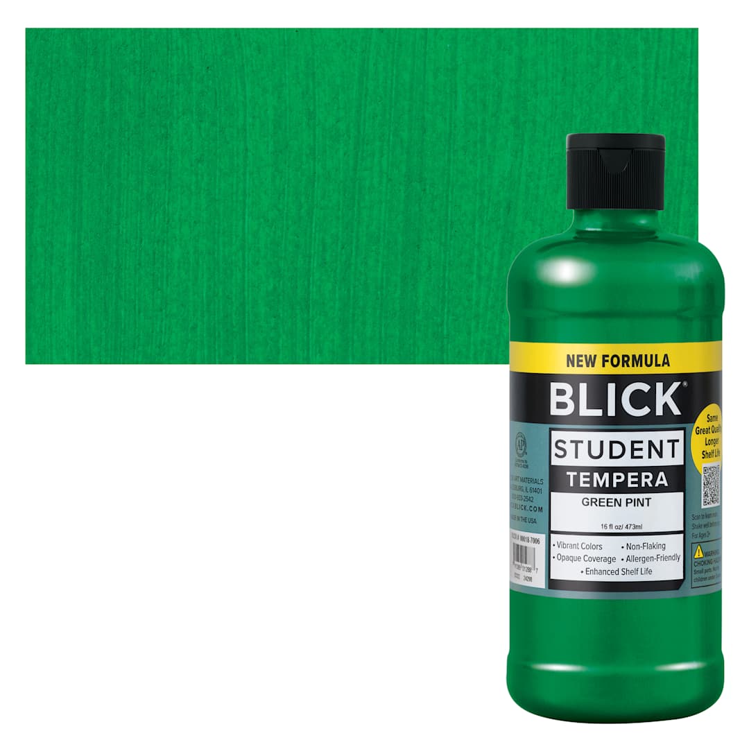 Open in modal - Blick Student Tempera Paint - Green, 16 oz bottle and swatch