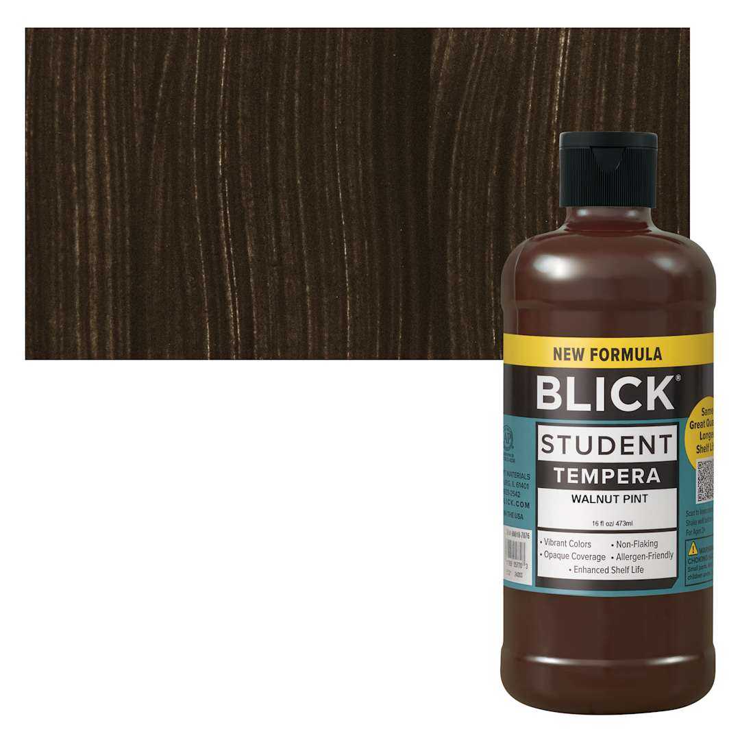 Open in modal - Blick Student Tempera Paint -  Walnut, 16 oz bottle and swatch