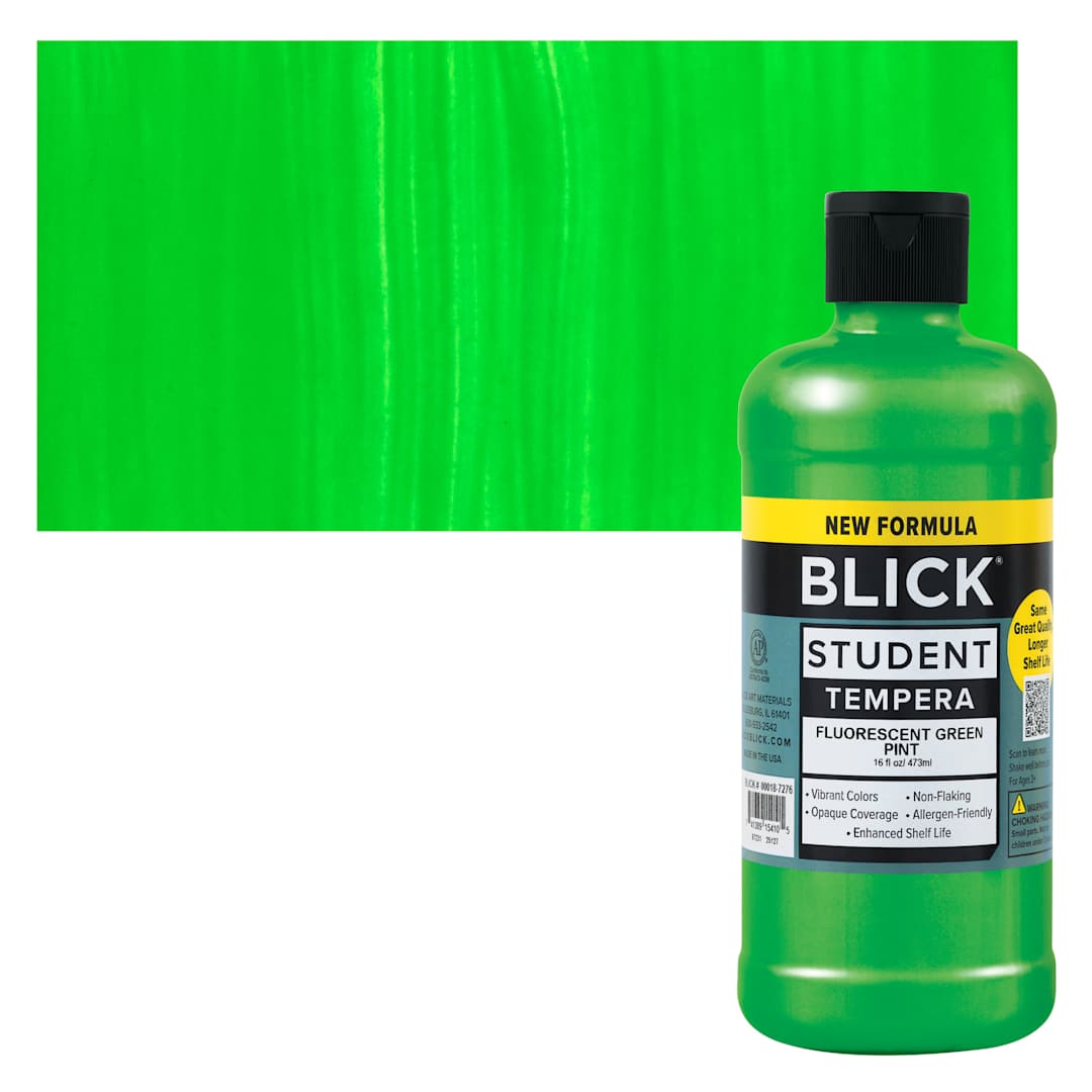 Open in modal - Blick Student Tempera Paint - Fluorescent Green, 16 oz Bottle and swatch