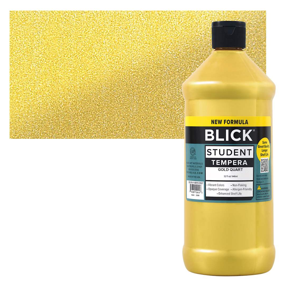 Open in modal - Blick Student Tempera Paint - Metallic Gold, 32 oz Bottle and swatch