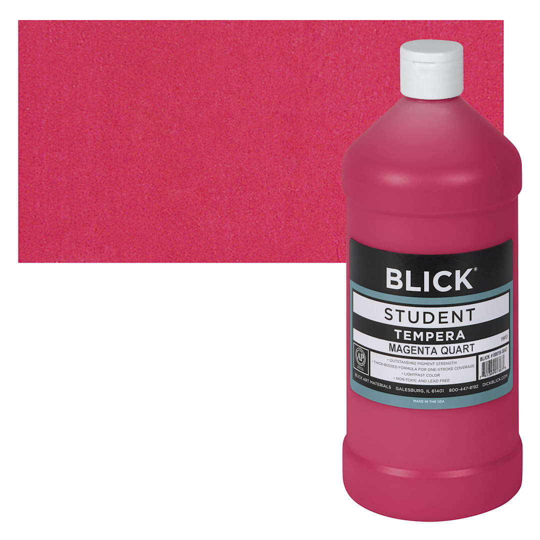 Open in modal - Blick Original Formula Student Tempera Paint - Magenta, 32 oz bottle and swatch