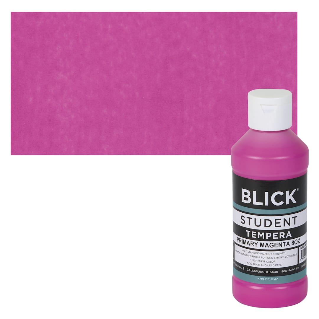 Open in modal - Blick Original Formula Student Tempera Paint - Primary Magenta, 8 oz bottle and swatch