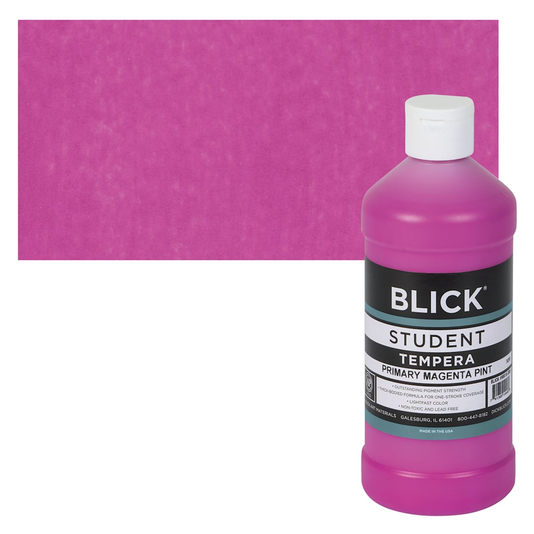 Open in modal - Blick Original Formula Student Tempera Paint - Primary Magenta, 16 oz bottle and swatch