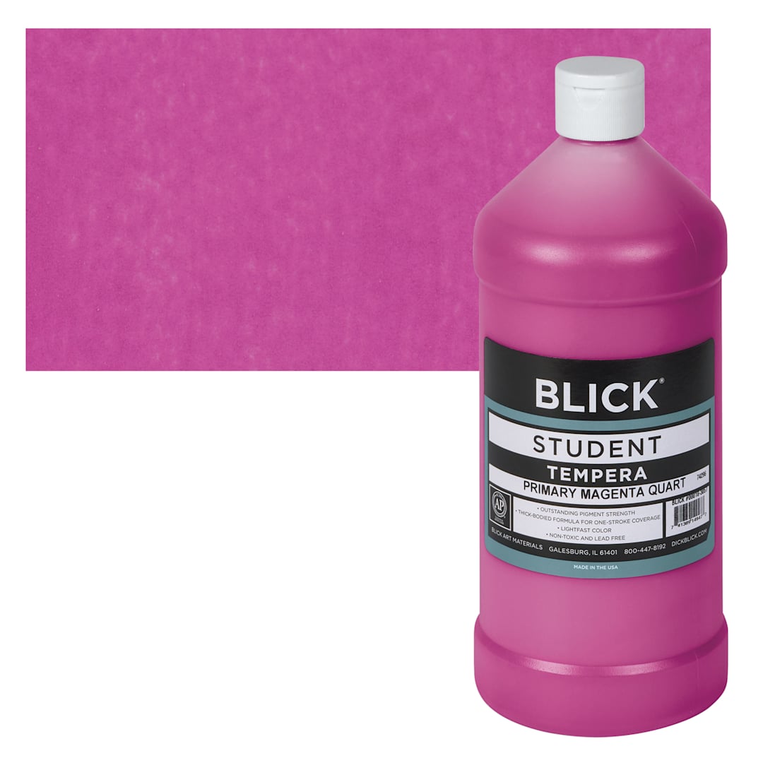 Open in modal - Blick Original Formula Student Tempera Paint - Primary Magenta, 32 oz bottle and swatch