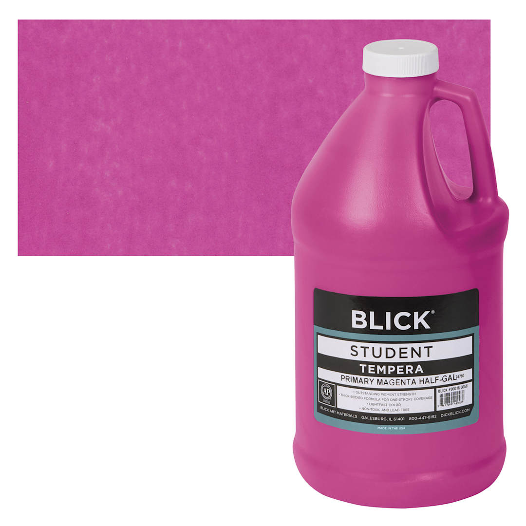 Open in modal - Blick Original Formula Student Tempera Paint - Primary Magenta, 64 oz bottle and swatch