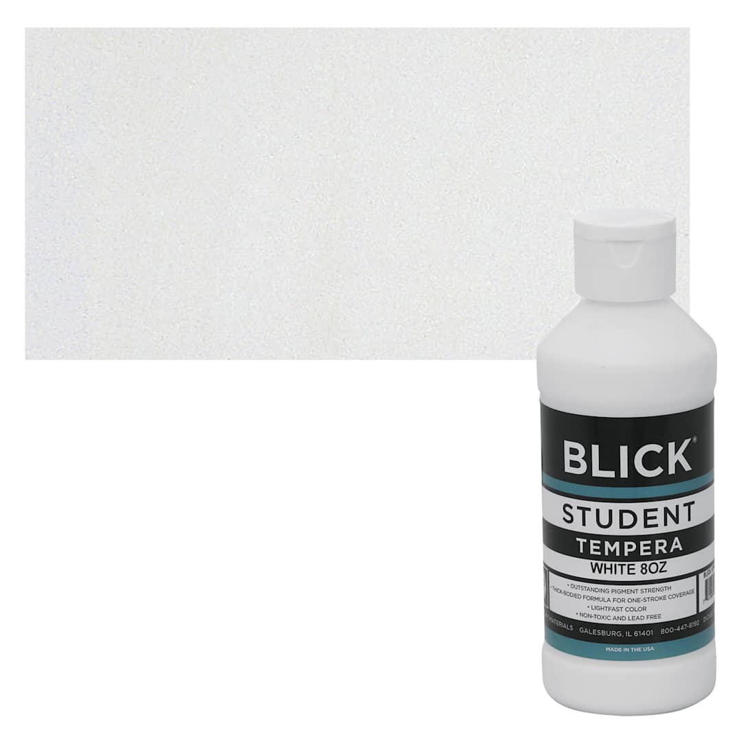 Open in modal - Blick Original Formula Student Tempera Paint - White, 8 oz bottle and swatch