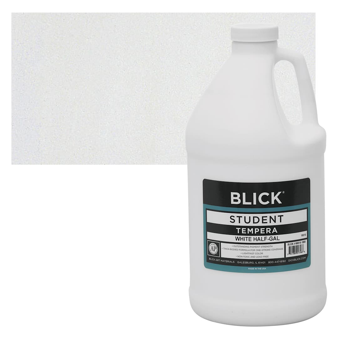 Open in modal - Blick Original Formula Student Tempera Paint - White, 64 oz bottle and swatch 