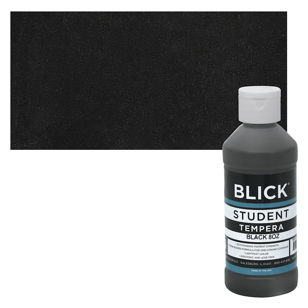 Open in modal - Blick Original Formula Student Tempera Paint - Black, 8 oz bottle and swatch