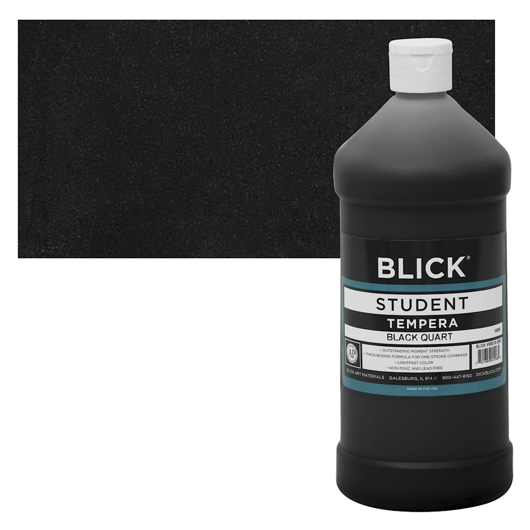 Open in modal - Blick Original Formula Student Tempera Paint - Black, 32 oz bottle and swatch