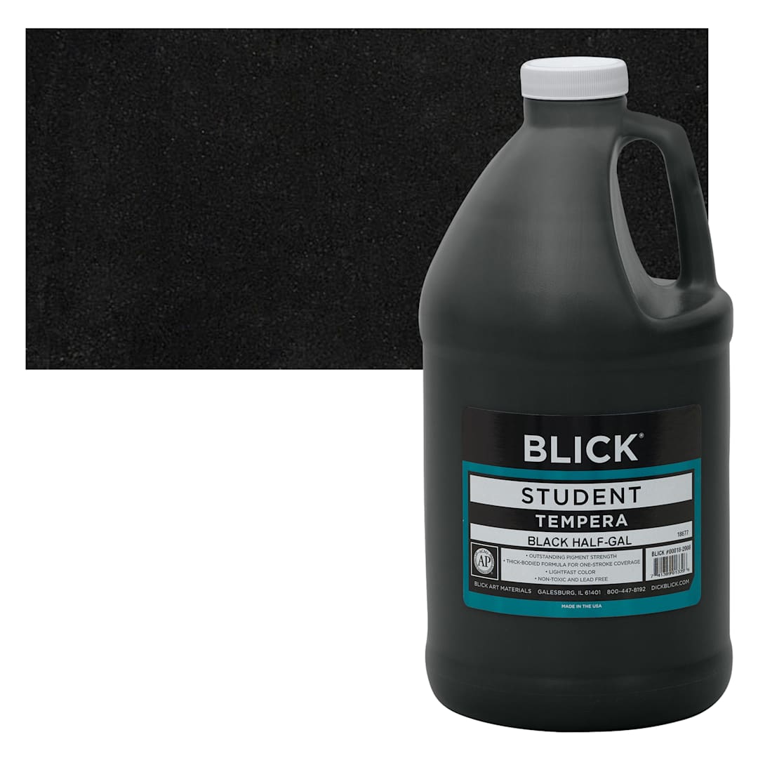 Open in modal - Blick Original Formula Student Tempera Paint - Black, Half Gallon bottle and swatch