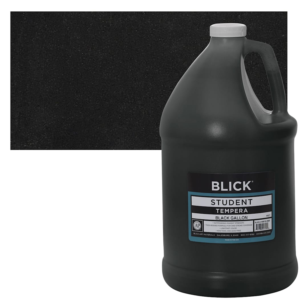 Open in modal - Blick Original Formula Student Tempera Paint - Black, 128 oz bottle and swatch
