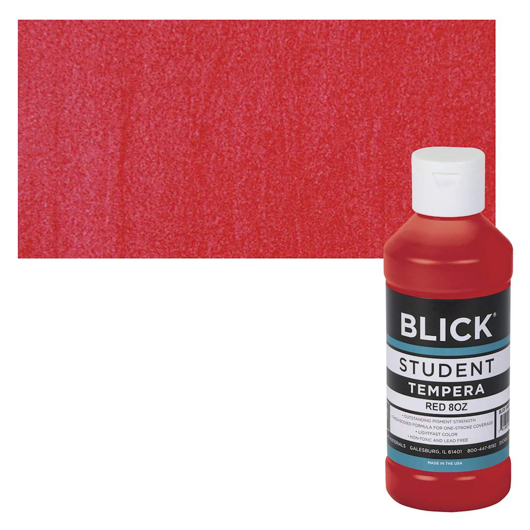 Open in modal - Blick Original Formula Student Tempera Paint - Red, 8 oz bottle and swatch